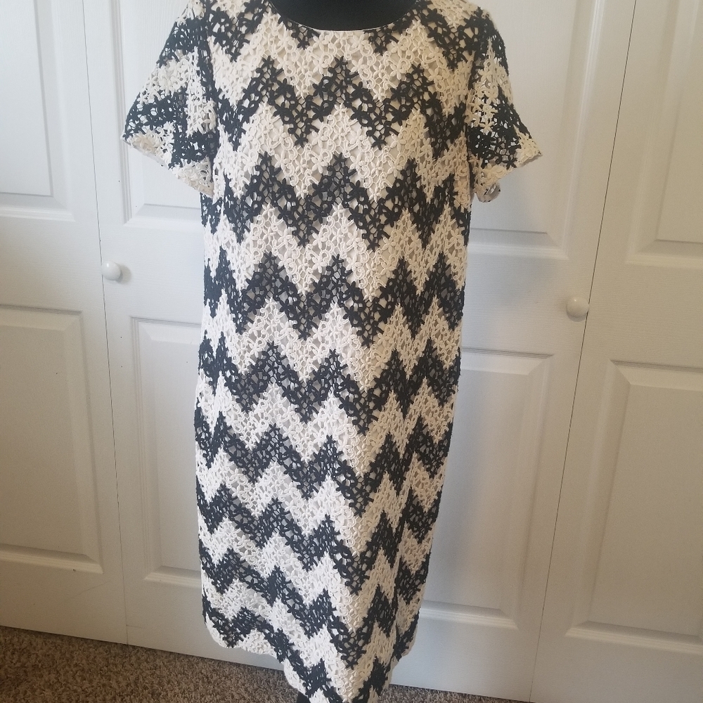 Talbots Black / Cream Lace Dress Size8
